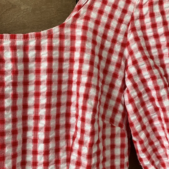 NWT LOFT Women's Gingham Tie Back Flounce Swing Dress in Tango Red - Picture 6 of 11